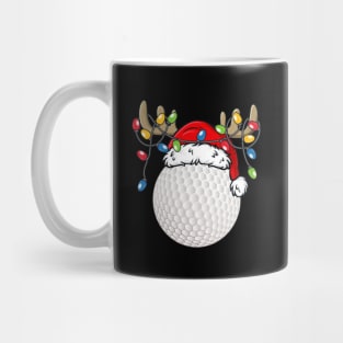 Golf Ball With Santa Hat Reindeer Antlers Christmas Lights Mug